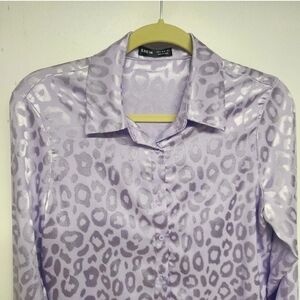 SHEIN Purple Leopard Print Satin Blouse Small